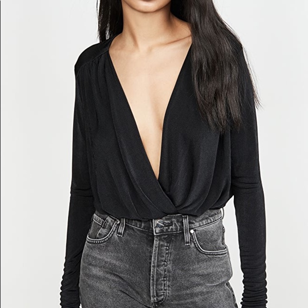 Free People Black Long Sleeve Bodysuit